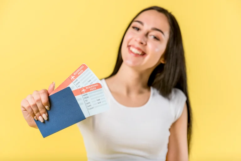 woman bring a boarding pass